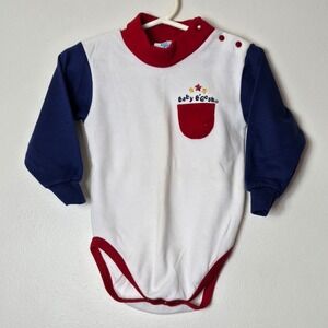 Vintage Baby Bgosh OshKosh Bodysuit 18M‎ White Navy Red Mock Neck Made in USA